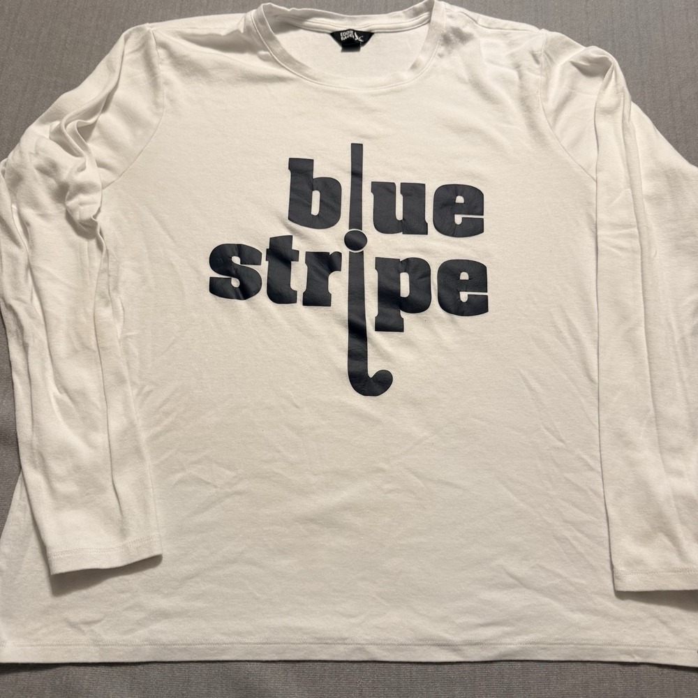 Eddie Bauer Womens XXL Blue Stripe Graphic Tee White Long Sleeve Shirt 2XL